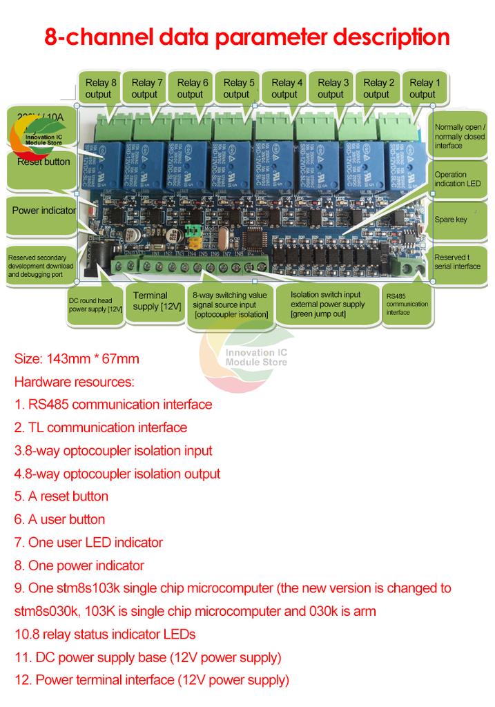 11V 8 Channel Relay Module with OPTO-Isolated High and Low Level Trigger 8 Ways Relay Switch Module for Arduino