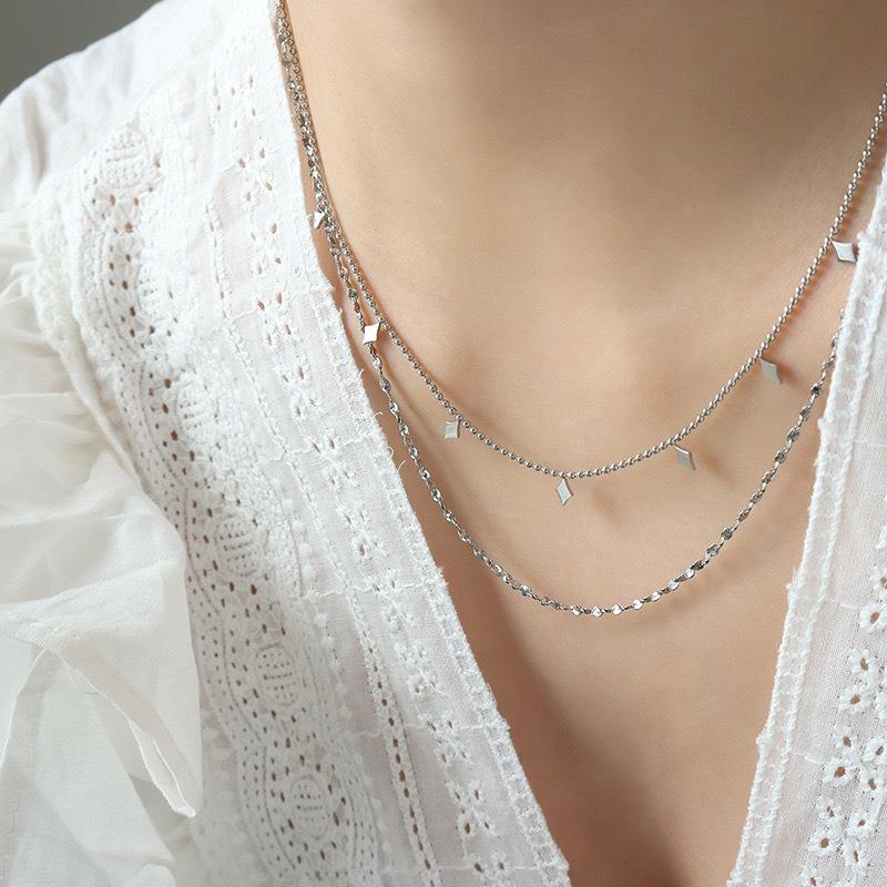 Double Layered Two Chain Necklace for Women Girls - Waterproof 18K Gold Plated Titanium Steel Layering Necklaces Jewelry Gifts
