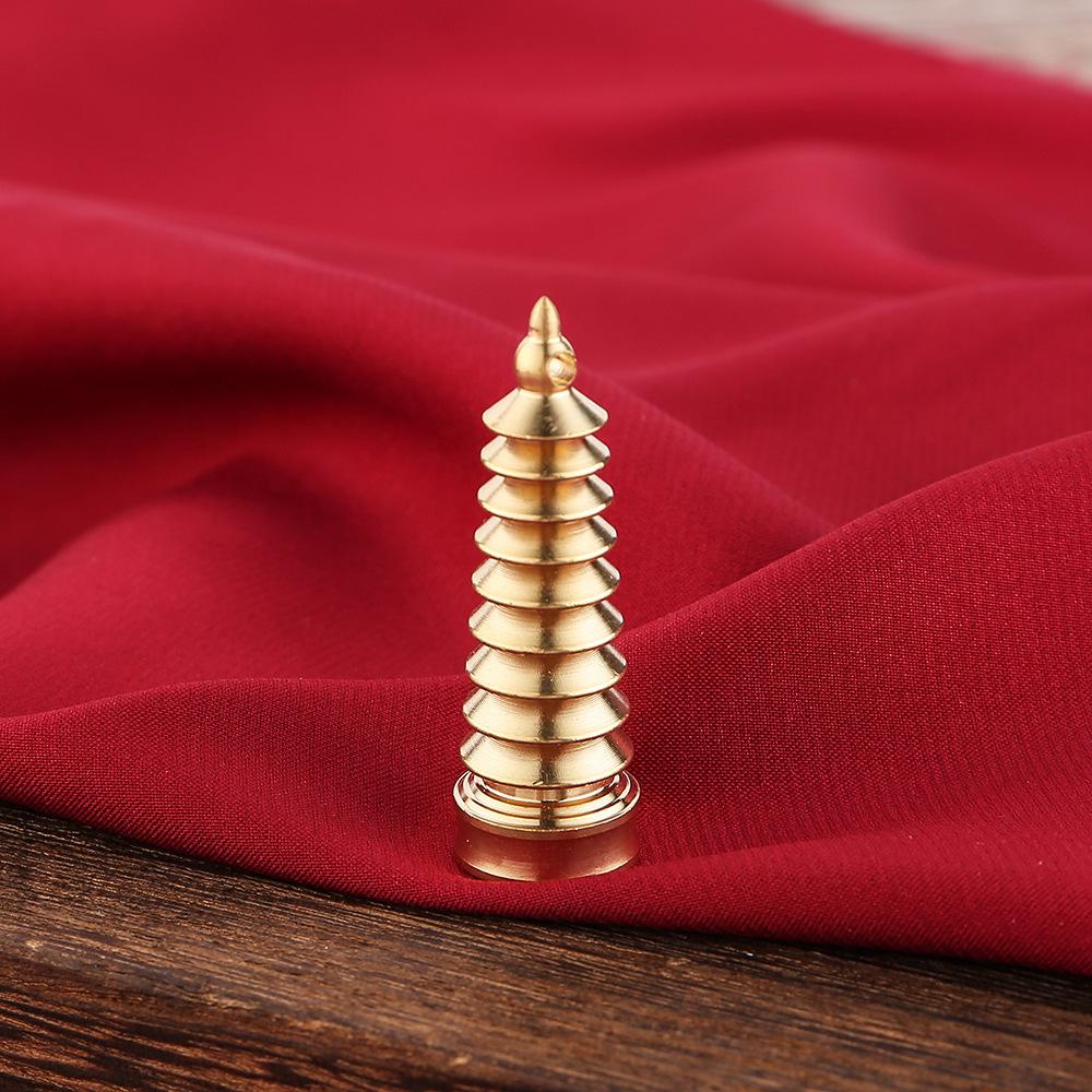 Brass Nine-Story Wenchang Tower Keychain with Cinnabar Holder