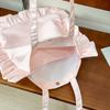 French Cloud Lace Shoulder Bag with Lace Edges Pleated Harajuku Style Satin Bow Handbag New Women's Large Capacity Tutoring Bag