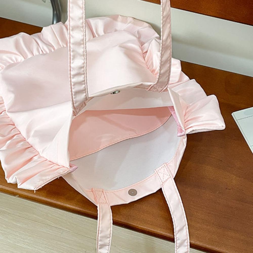 French Cloud Lace Shoulder Bag with Lace Edges Pleated Harajuku Style Satin Bow Handbag New Women's Large Capacity Tutoring Bag