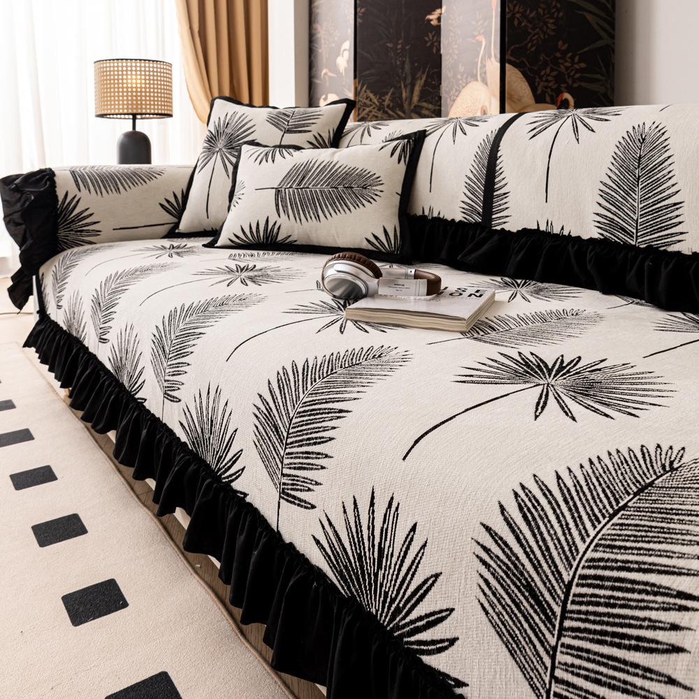 

French Light Luxury Skirt Sofa Cushion, All-Season Chenille Non-Slip Leather Sofa Cover, Seat Cushion Cover 70*70cm