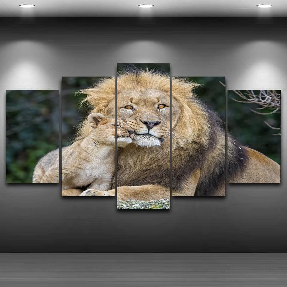 

5 Panel Black And White Lions Pictures Modular Canvas Posters Wall Art Living Room Home Decor HD Printing Painting Unframe 20x35-20x45-20x55cm