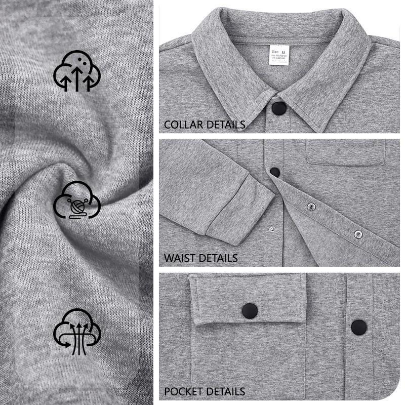 Mens Fleece Jacket Casual Solid Color Collared Single-Breasted Windproof Workwear Young Adults