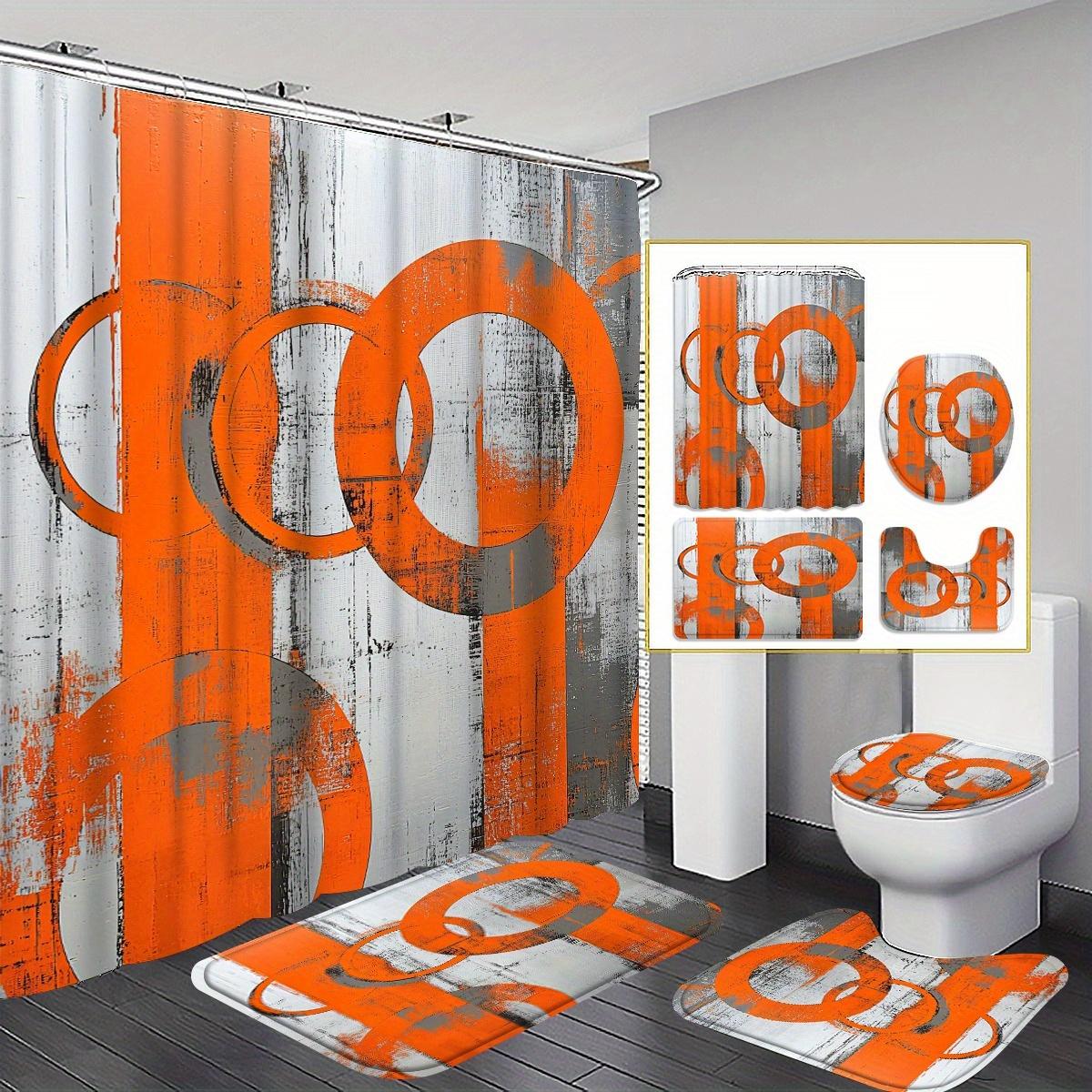 

1/4PCS Luxury Orange and Gray Abstract Painting Shower Curtain Set Waterproof Bath Curtain with Matching Non Slip Carpet and Toilet Lid Pad Home Decor 1 Shower curtain (71*71 inches)