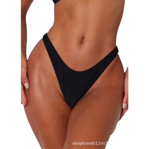 Women's Seamless Low-Waist Triangle Thong Swim Trunks - Breathable, Solid Color