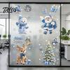 Double Sided Window Decorations 4Pcs Christmas Static Clings, Blue Santa Snowman Reindeer Penguin Party Ornaments Stickers, Reusable Xmas Holiday