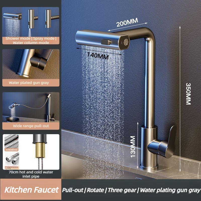 Kitchen Faucet Hot and Cold Vegetable Wash Basin Retractable Water Tap Household Universal Multifunctional Rainfall Sink Faucet