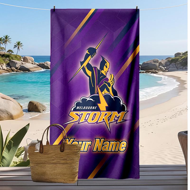 Melbourne Storm Custom Beach Towel, Print Your Name Text Lightweight Absorbent Towel for Swimming Travel
