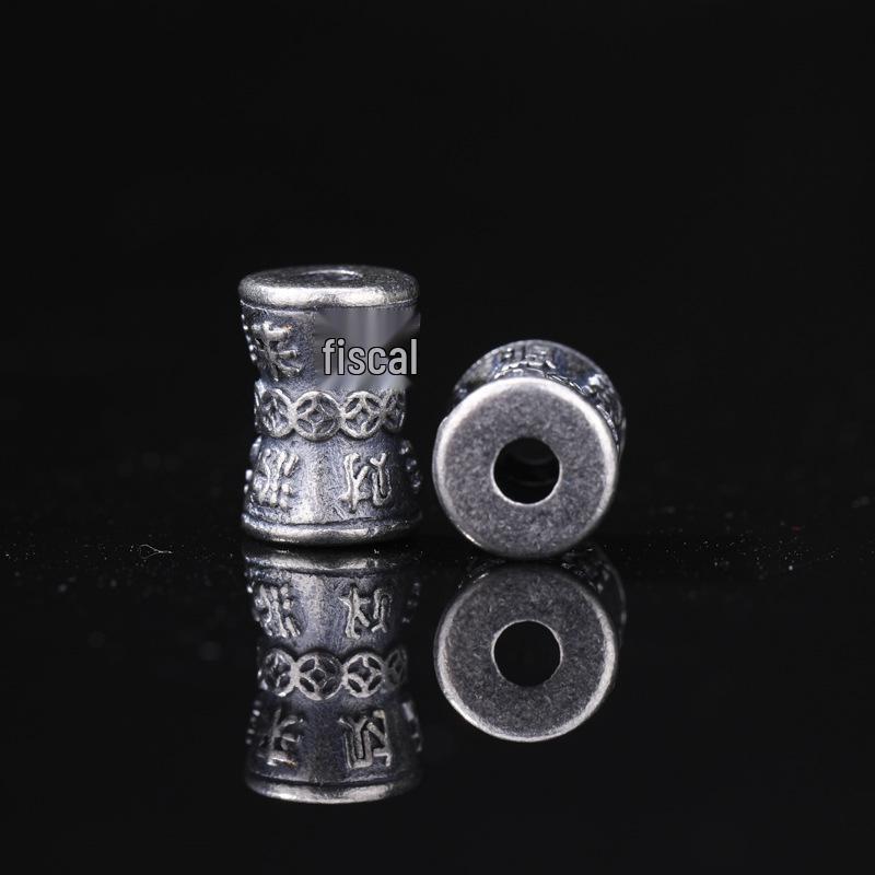 Antique-Finish Vajra Scepter Beads: Color-Preserving Silver Six-Syllable Mantra Spacer for DIY Tibetan Bracelets