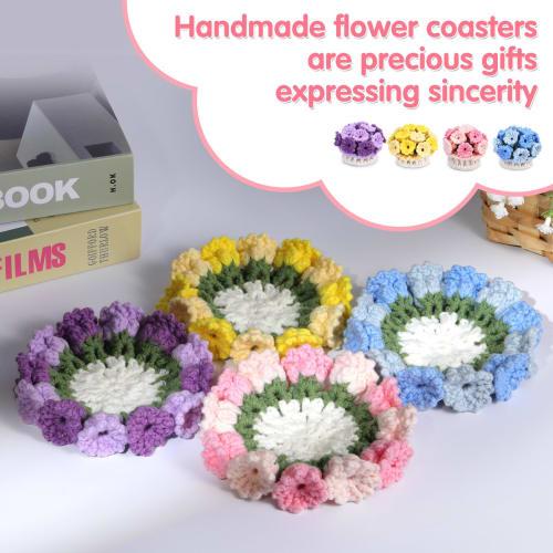Beginner Crochet Kit, 4-Piece Coaster Plant Pot Crochet Kit, Crochet Starter Kit with Crochet Hooks and Yarn, Easy Video Tutorial for Office, Coffee T