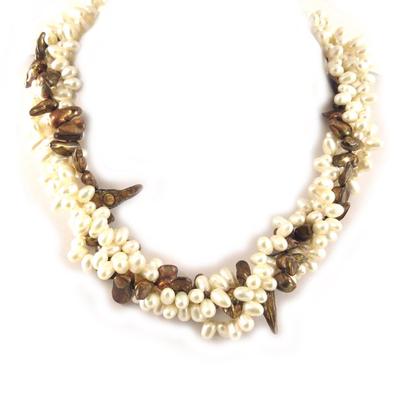 [C9076] - White Brown 'Biwa Gorgeous' Necklace
