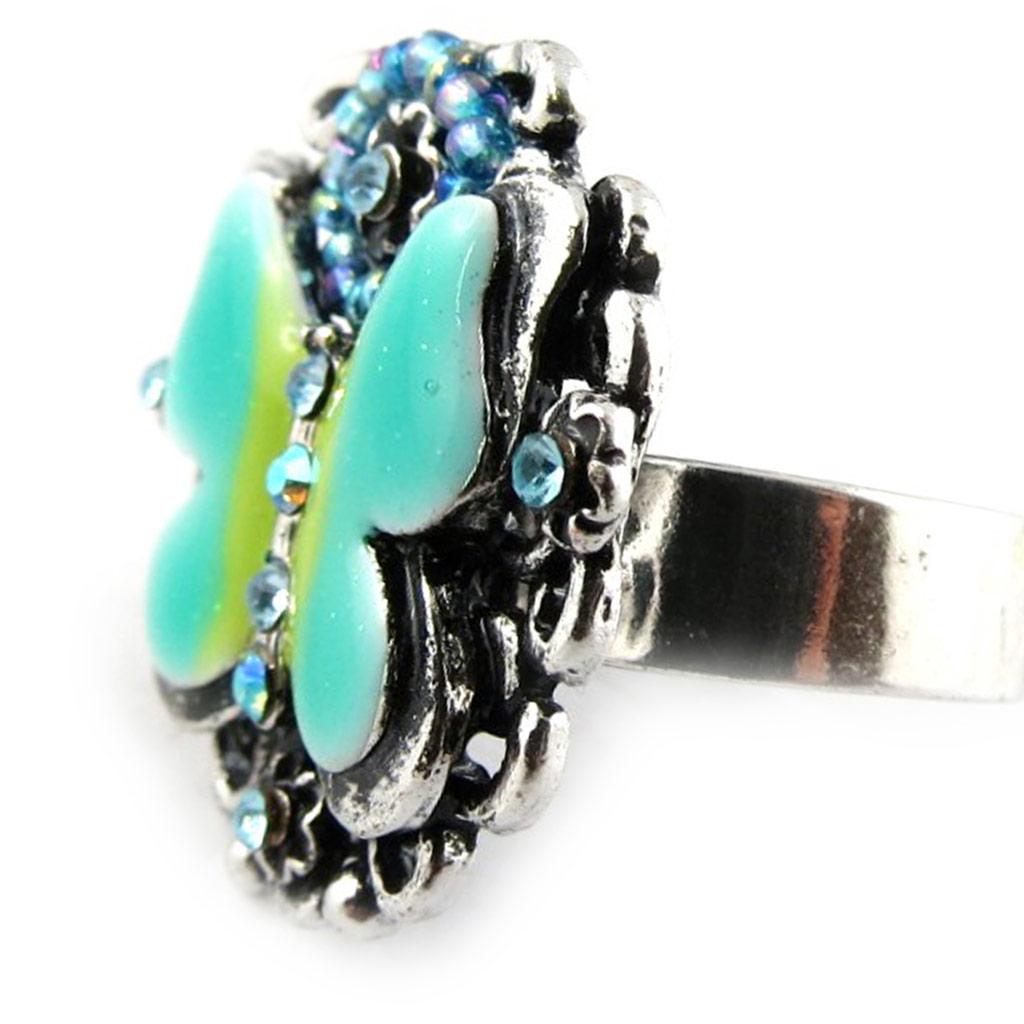 Les Trésors De Lily [G0164] - Bague Créateur 'Bouquet Fleury' turquoise
