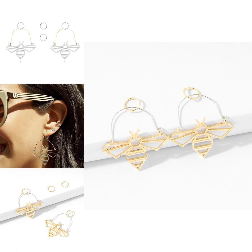 Trendy Alloy Bee Drop Earrings Unique Hollow Hoop Design For Women