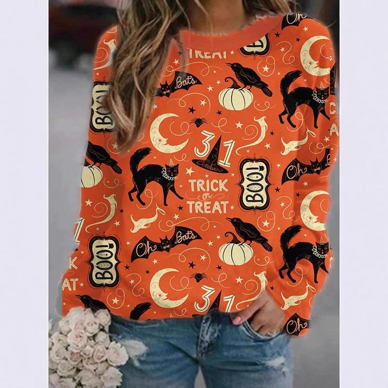 2025 autumn and winter Halloween element explosion 3D digital printing women's crew neck sweater