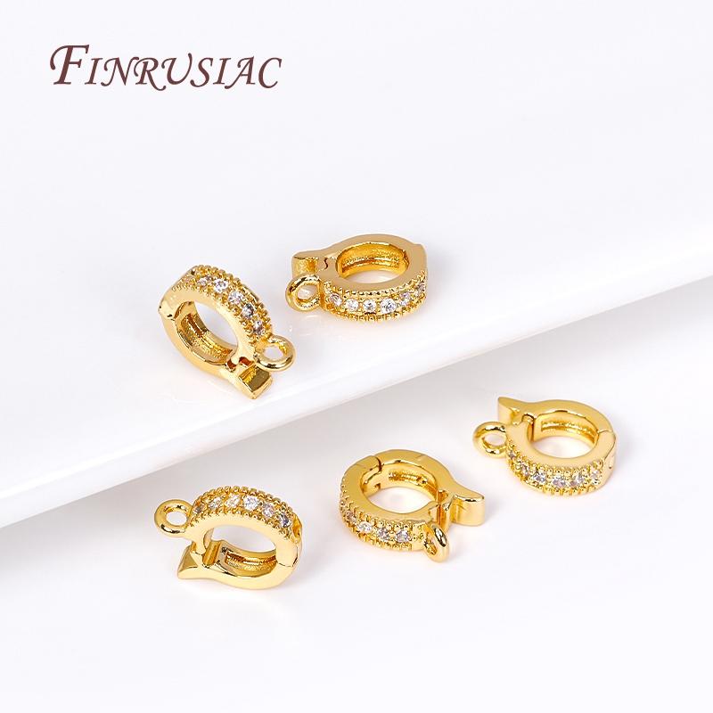 18K Gold Plated Pave Zircon Round Shape Pendant Bail Clasp Pearl Enhancer Bail DIY Jewelry Making Necklace Bracelet Clip Buckle