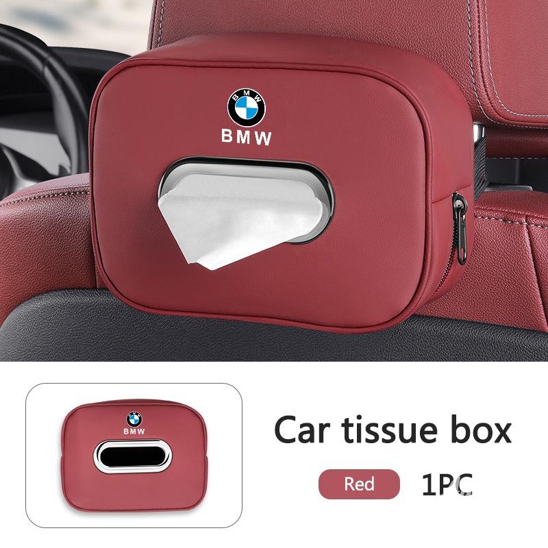 ORWI7 Leather Car Tissue Box Car Seat Back Tissue Paper Organizer Case For BMW E61 E70 E81 E87 E90 E91 X1 X5 X3 1 3 5 6 Series Sticker