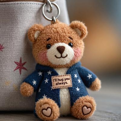 Emotional Support Bag Charm Positive Plush Animal Pendant Cat Dog Keychain Charm with Embroidered Message for Backpack Purse