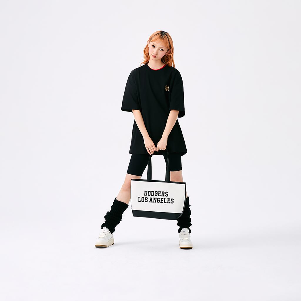 New MLB Polyester Blended Cotton Tote Travel Bag Student One Shoulder Handbag Regular Unisex Cream 3AORL104-07CRM