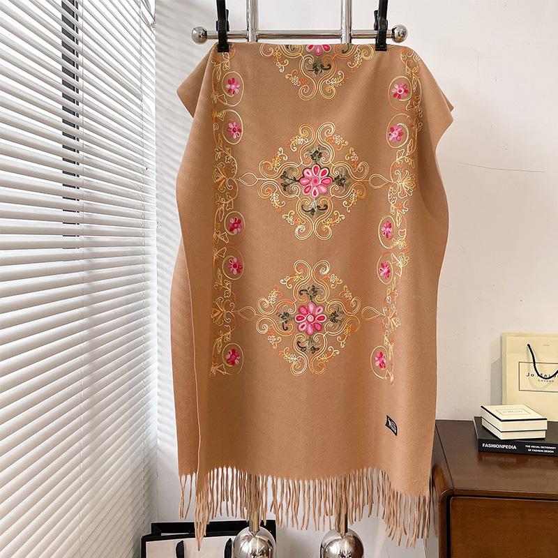 

Fashion Luxury Embroidery Scarf Elegant Women Winter Thick Warm Neck Pashmina Long Fringe Scarves Lady Blanket Soft Shawl