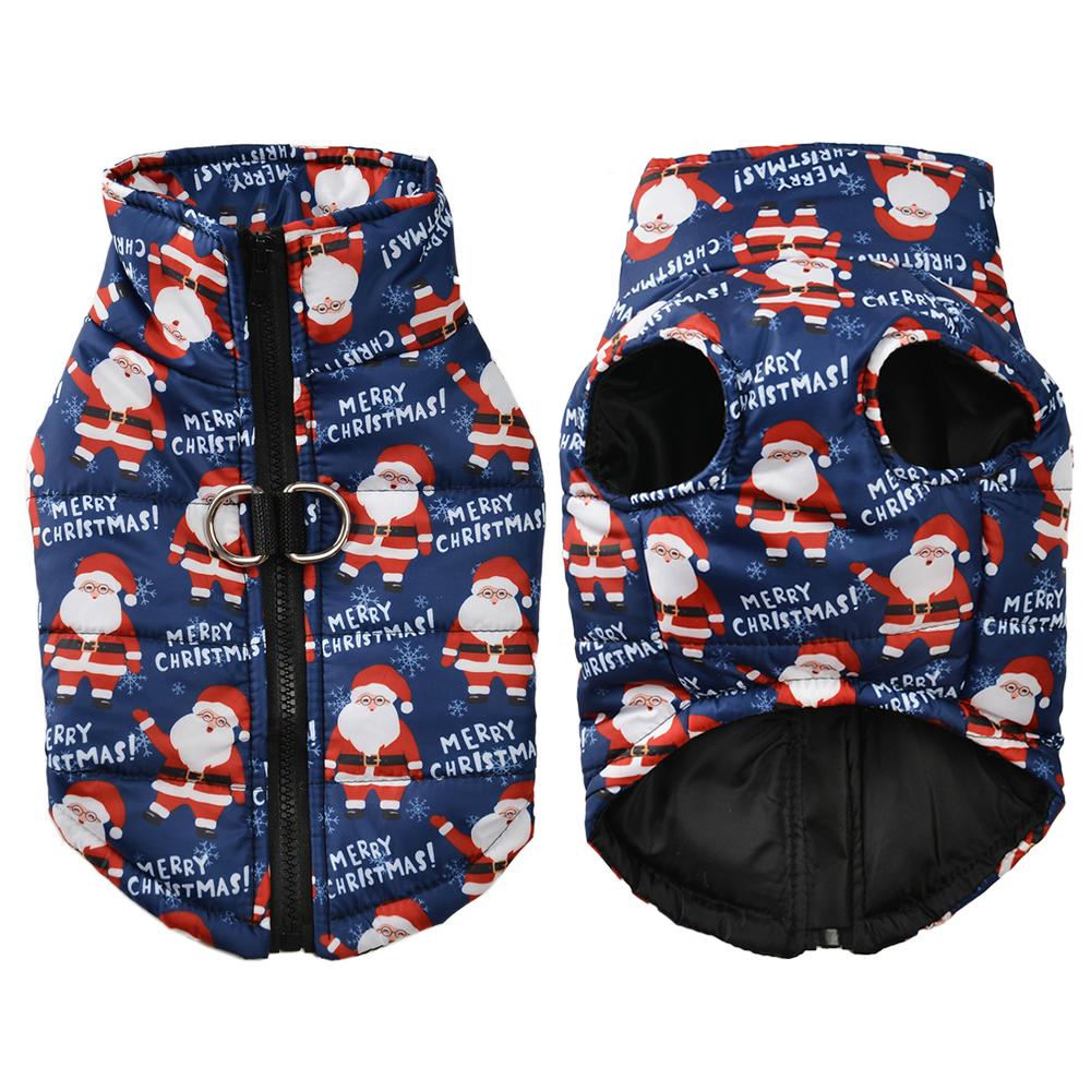 Warm Pet Jacket for Winter Christmas Dog Coat with D-ring Cute Santa Claus Print Pets Costume for Small Medium Dogs Schnauzer