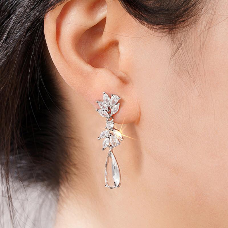 925 Sterling Silver Flower Long Drop Earrings for Women Fresh Elegant Wedding Band Jewelry Trendy Attractive Party Accessories