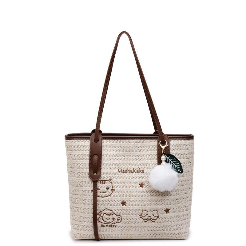 Fashion Woven Large-capacity Bag Women's New Vacation Commuter Shoulder Bag Contrasting Color Straw Woven Tote Bag