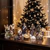 Indoor Creche Display 11 Pcs Christmas Nativity Scene Set, Resin Mini Figurines Tabletop Decor, Centerpieces Holy Family Angel Shepherd Animals