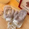 Japanese and Korean Cartoon Gloves, Autumn and Winter Fleece-Lined, Cute Chacha Bear Full-Finger Neck-Hanging Thickened Windproof Warm Casual Plush