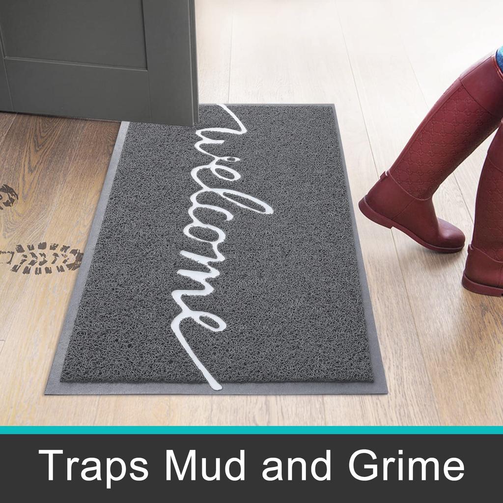 Olanly Garden Dirt Trapper Entryway Mat of Outdoor Indoor Washable Home Doormat Cute Letters Non-Slip Door Mats for Front Door