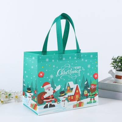 Weihnachtsgeschenktüte, Weihnachtsmann-Schneemann-Design, großes Fassungsvermögen, Doppelgriff, Vliesstoff, Süßigkeiten-Geschenkverpackungsbeutel