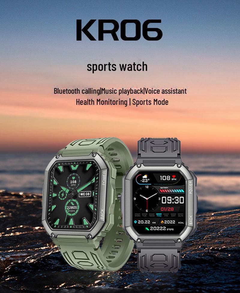 KR06 Smartwatch: Bluetooth Calls, Music, Heart Rate & Blood Pressure Monitoring, Outdoor Sports, IP67 Waterproof.