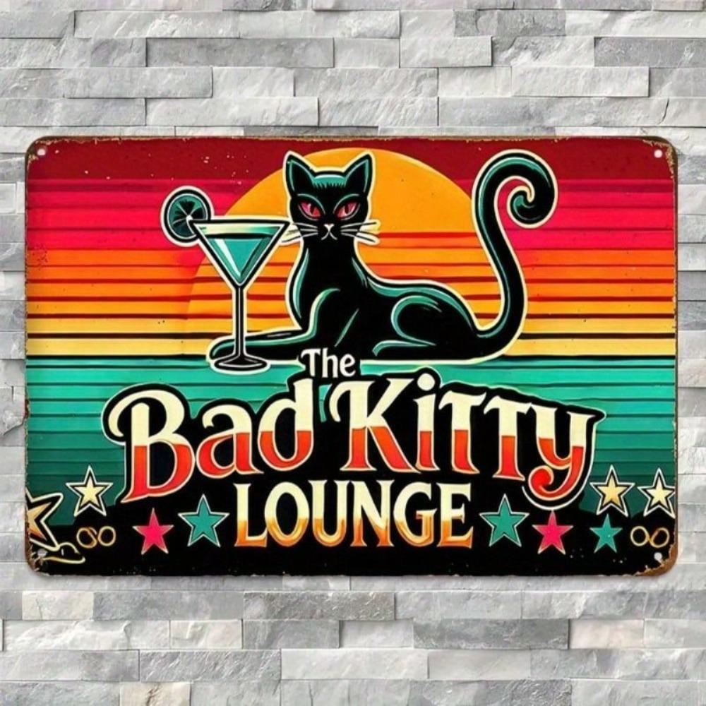 Retro Metal Wall Poster Bad Kitty Lounge Cat Bar Decor