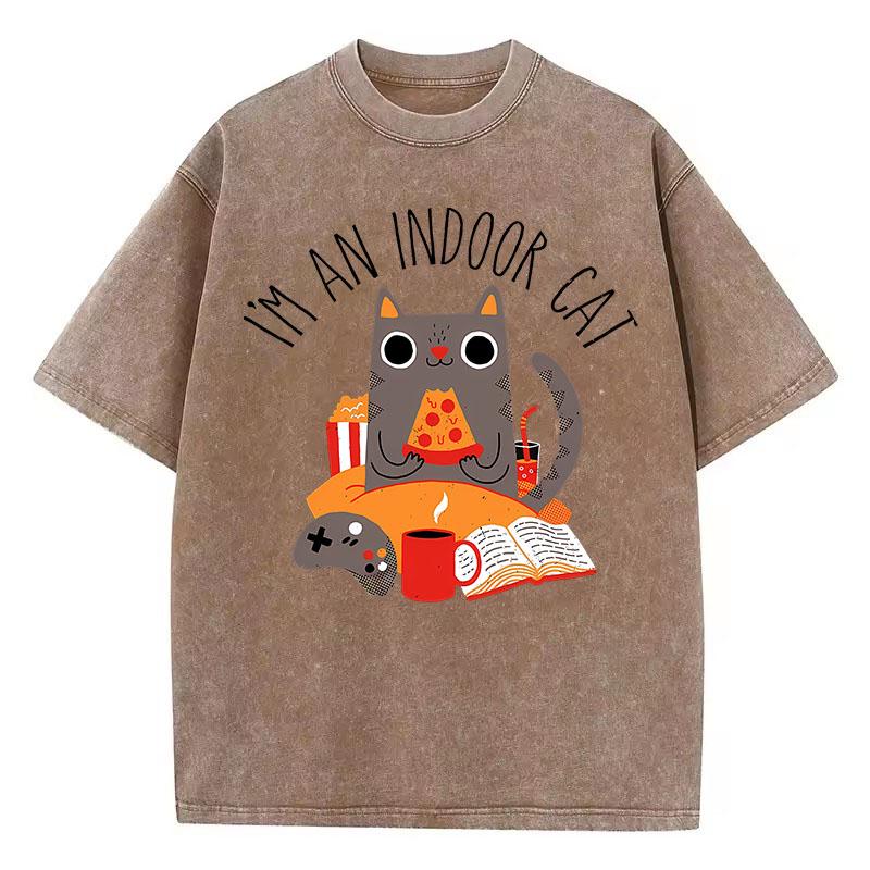 Lustiges Ich Bin Eine Hauskatze Buch T-Shirt Vintage Gewaschenes Baumwoll-T-Shirt Grafik-T-Shirt Lässige Streetwear für den Frühling