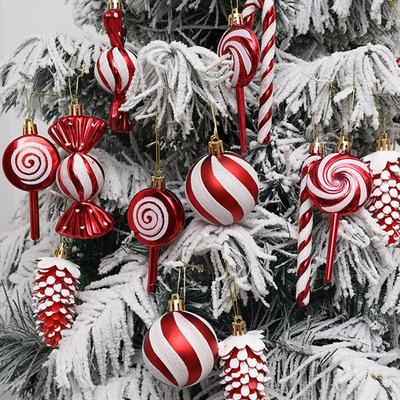15 Stück Bruchfeste Weihnachtssüßigkeitenkugel Anhänger Kunststoff Wiederverwendbar Weihnachtsbaum Hängender Anhänger Eleganter Lutscher Tannenzapfen Anhänger