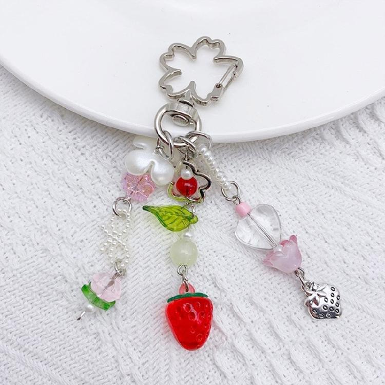Lovely Strawberry Flower Keychain Pendant Backpack Decoration Charm Jewelry