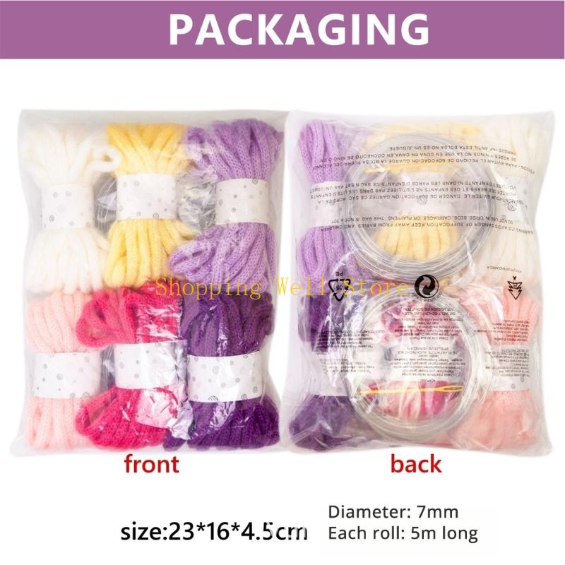 KX4B 6Rolls Of Multicolored Hollow Braided Cord Rope 5.46Yard Long 7mm Wide Polyester Rope For Art Craft And Home Decoration