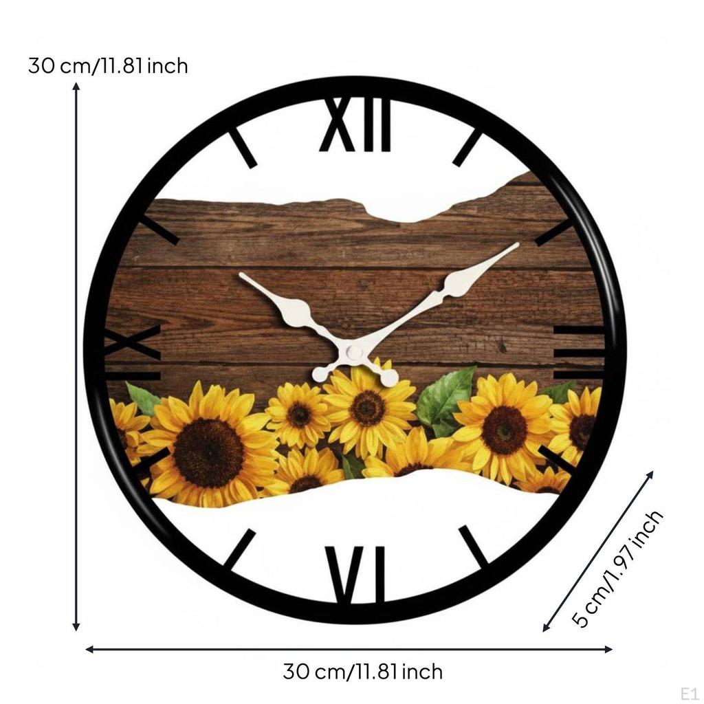 12Inch Wall Clock NonTicking Wood Grain Analog Movement for Living Room, Bedroom, Kitchen Sx1