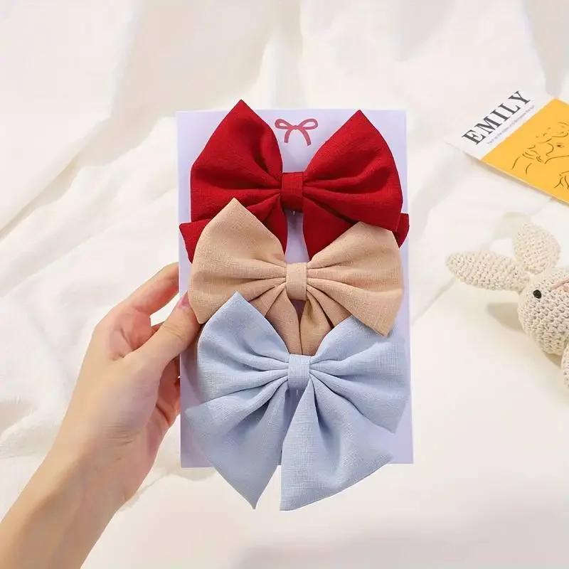 3pcs 4.13'' Grosgrain Ribbon Hair Bows Clips Sweet Bowknot Hairpins Barrettes Headwear Women Girls  Hair Accessories
