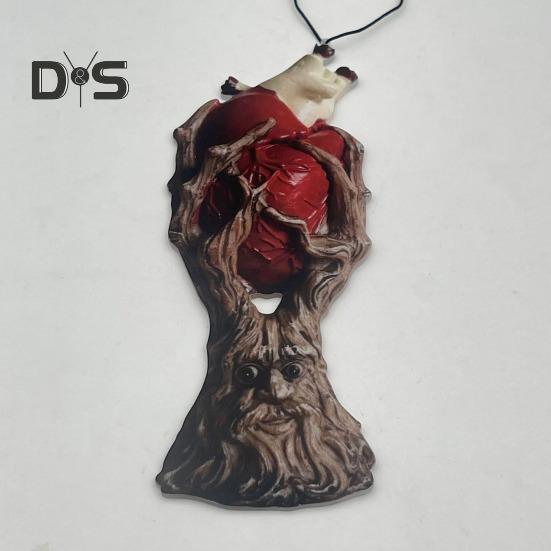 Ozdoba na Halloween Ludzkie Serce Drzewo Korzeń Czarny Kot Peleryna Duch Statua Ręcznie Robiony Akryl Wisiorek do Biurka Ogrodowego Biura