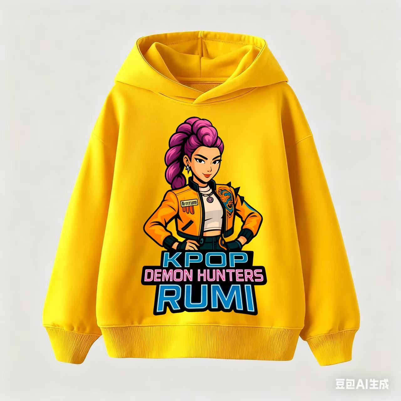 

K-pop Худи Охотники на демонов Мода Руми Толстовка Пуловер Милый С длинным рукавом Осень Мальчики Девочки Мультяшный Y2K Худи Спортивная одежда 120