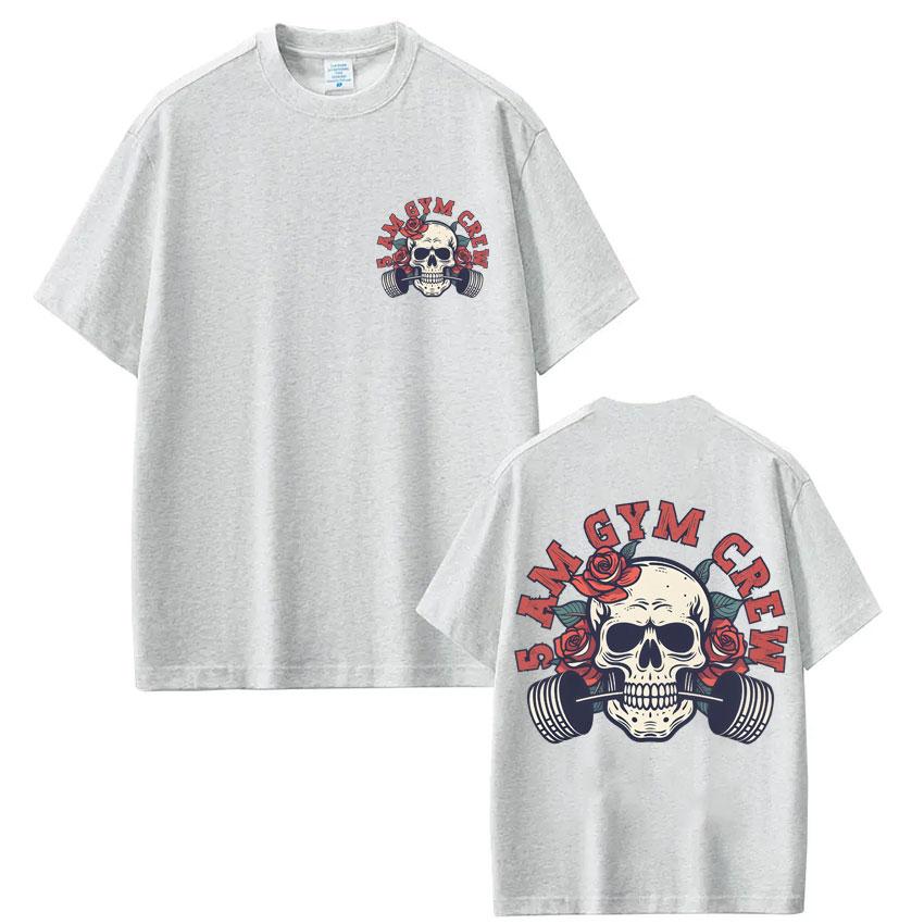 5 Am Gym Crew Skeleton Graphic T Shirt Unisex Women Fashion Aesthetic Gothic Tshirt Oversized Cotton Casual Tshirts Streetwear