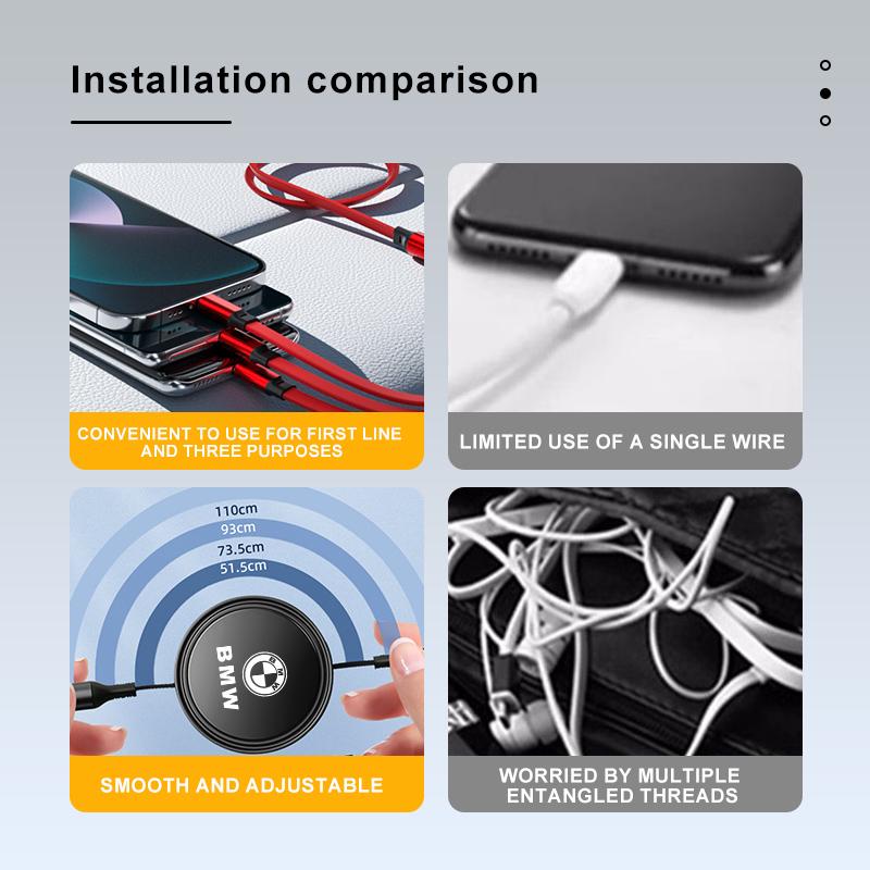 YABBF1 For BMW New 2025 Mobile Data Cable Multifunctional Telescoping Fast Charging Accessories For BMW E46 E90 E60 F10 E39 F30 E36 E87