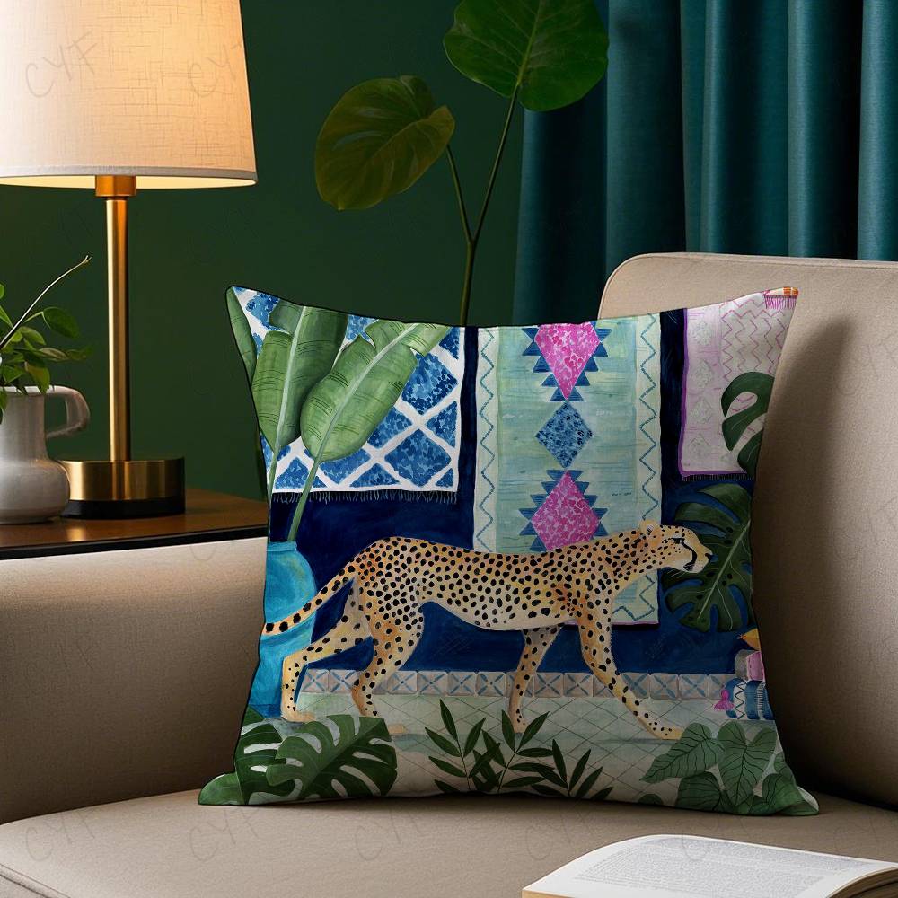 Short Plush Material Pillowcasecheetah Llama Leopard Jungle Pillow Case Custom Printed Brushed Fleece Pillow, Baby Skin-Touch, E
