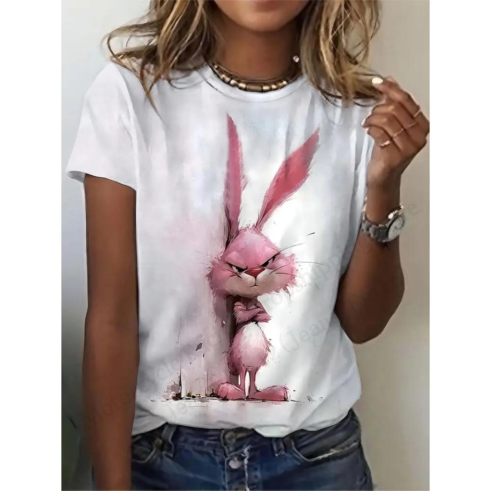Anime Cat and Duck 3D Printed Pattern T-shirt for Women, Fashionable and Casual Cartoon Plus Size Short Sleeved Top T-shirt for Women, Clothing Animal