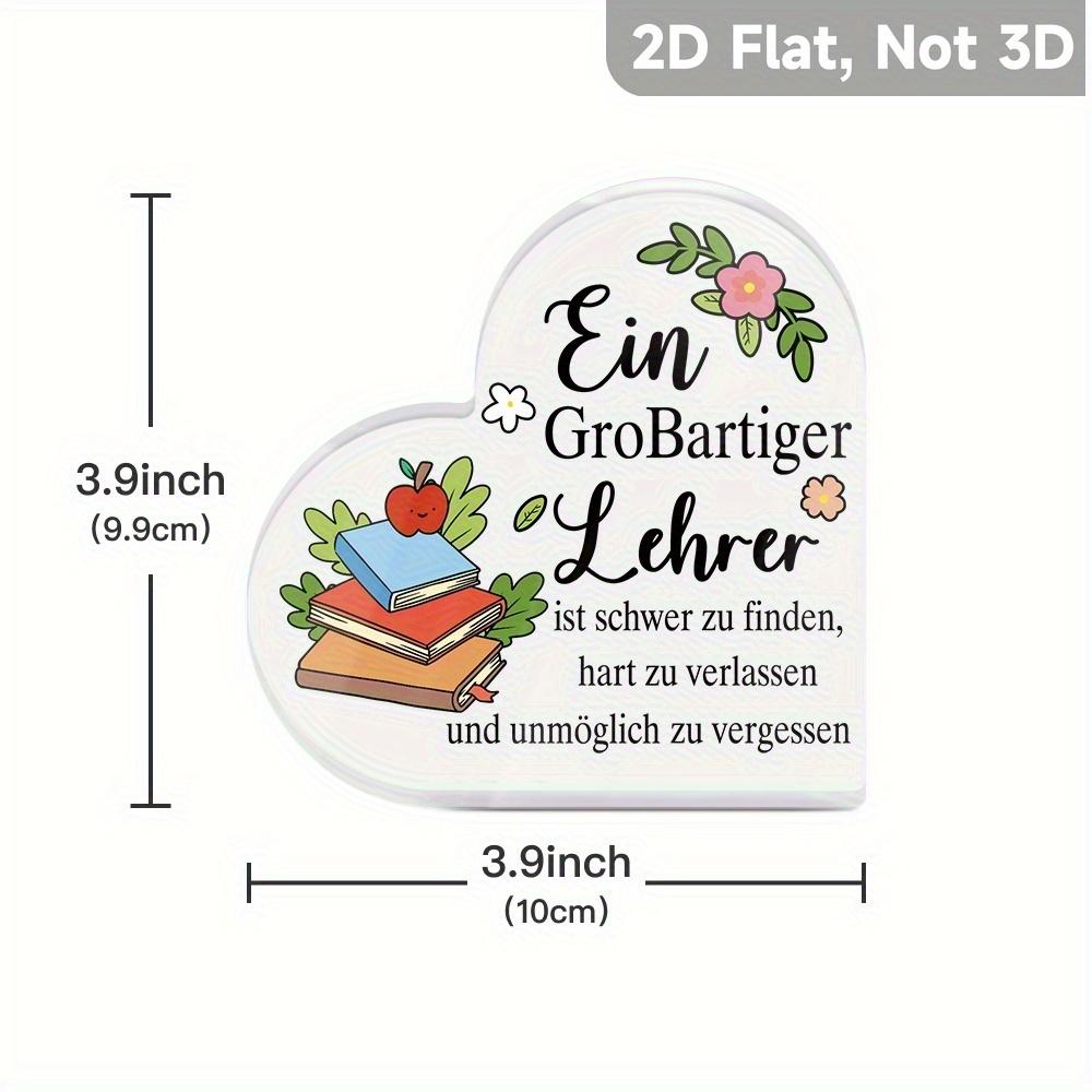1pc German Heart-Shaped Acrylic Sign with 'Hard To Find Grumpy Teacher' Bilingual Design - Floral & Book Illustration, Perfect Thanksgiving Gift