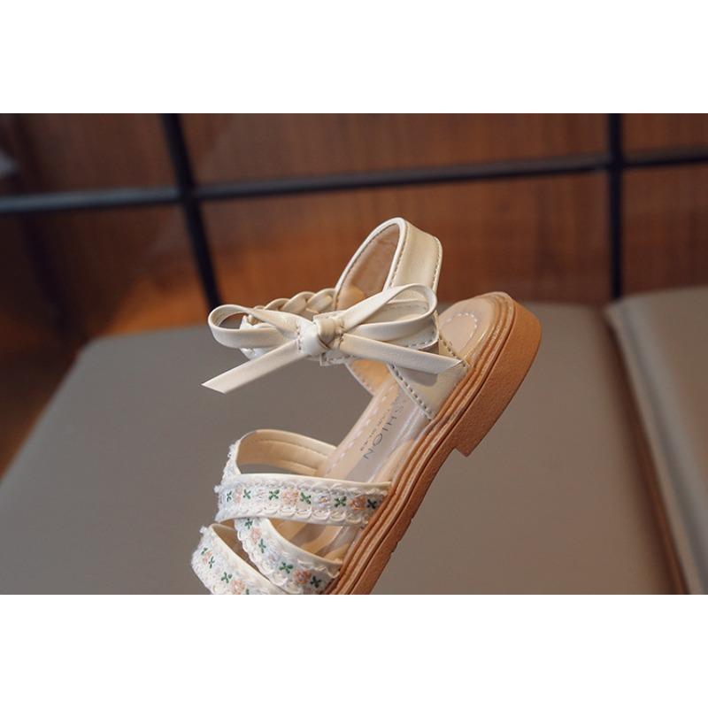Sandales Filles, Nouvelle Arrivée Été, Chaussures Princesse Enfants, Nœud Style Coréen, Semelle Plate Élastique Chaussures de Plage Enfants