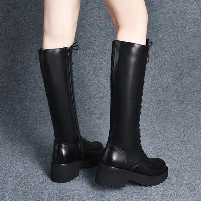 Damen Langstiefel Runde Zehe Mittelhoher Absatz Damen Kniehoher Schaft Schuhe Plateau Bequem und Elegant Winter 2024 Neuheit Trend