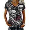 Women's V-Neck Short Sleeve T-Shirt with Halloween Print for Casual Wear