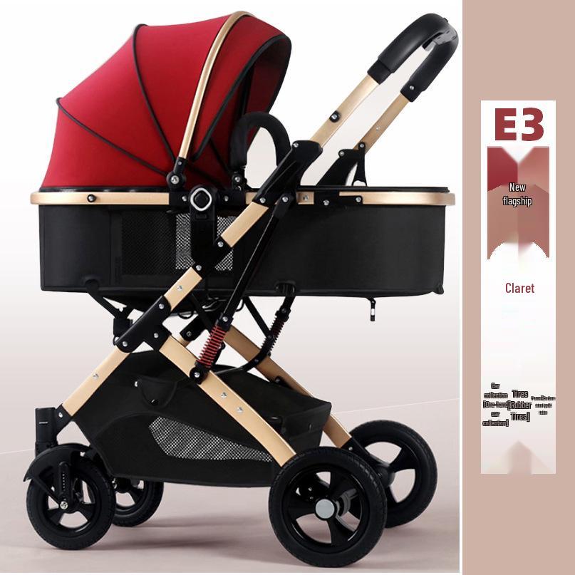 Reversible High Landscape 3-in-1 Baby Stroller with Reclining Seat and Shock Absorption